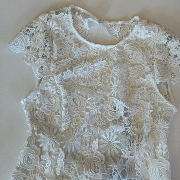 NWT Lulus White Floral Lace Dress Small Cap Sleeves Pencil Backless Medium Mini - Picture 10 of 15